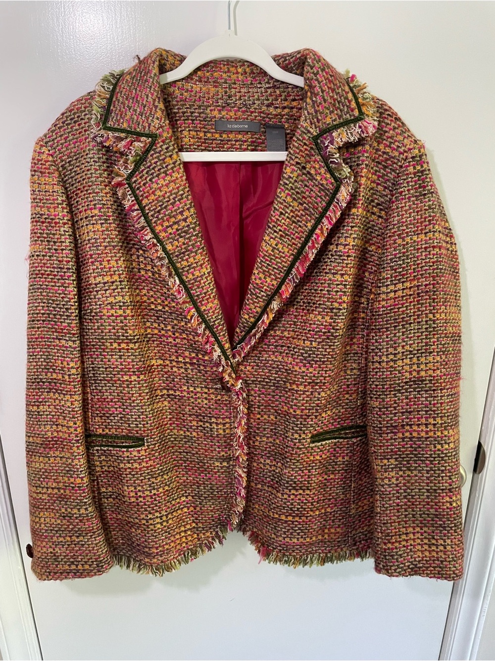 Liz Claiborne Multicolor Tweed Fringe-Trim Blazer Jacket plus size
